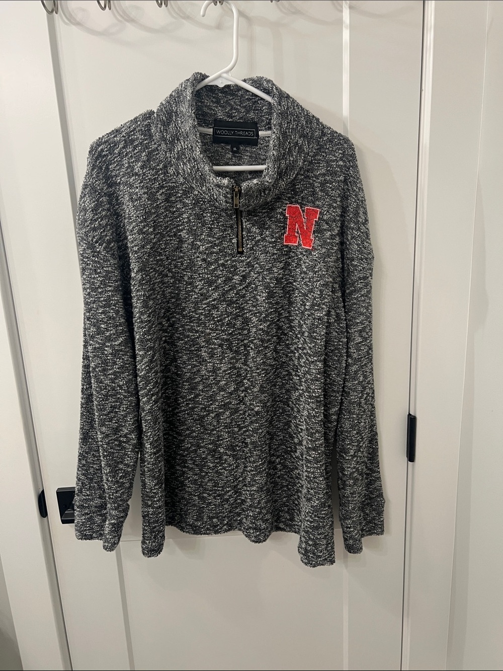 Women's Charcoal Quarter-Zip Sweater with Red Nebraska Cornhuskers N.